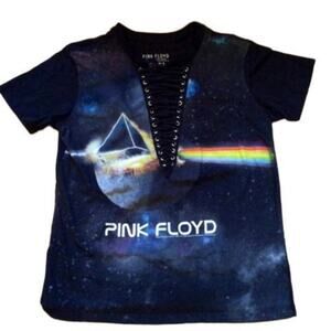 Pink Floyd Women's SM Dark Side Of The Moon V-neck Lace Up Graphic T-shirt